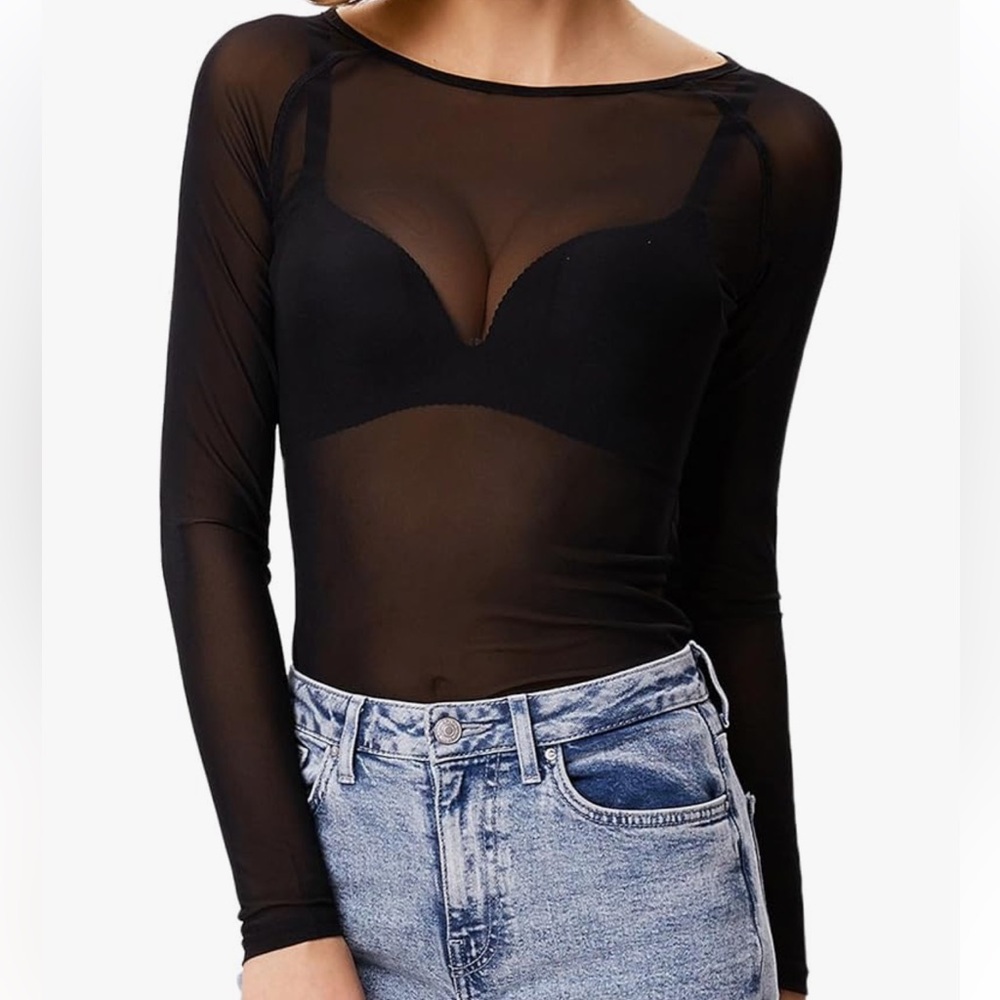 Zara Women's Black Mesh Top Long Sleeve Sexy See Through Body Suite - Picture 1 of 4